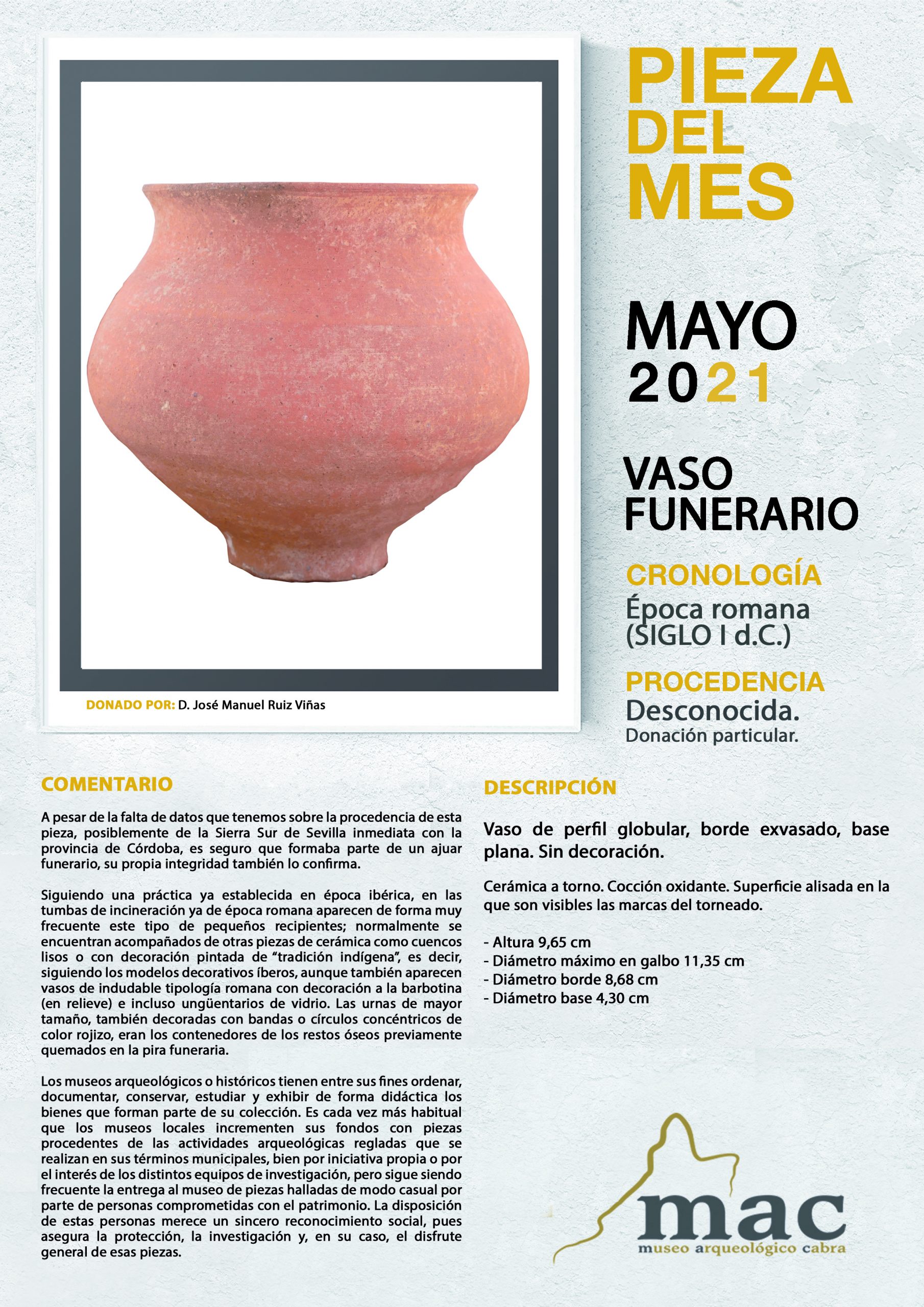 El Museo Arqueológico Municipal recupera la presentación de la Pieza del Mes – Ayuntamiento de Cabra