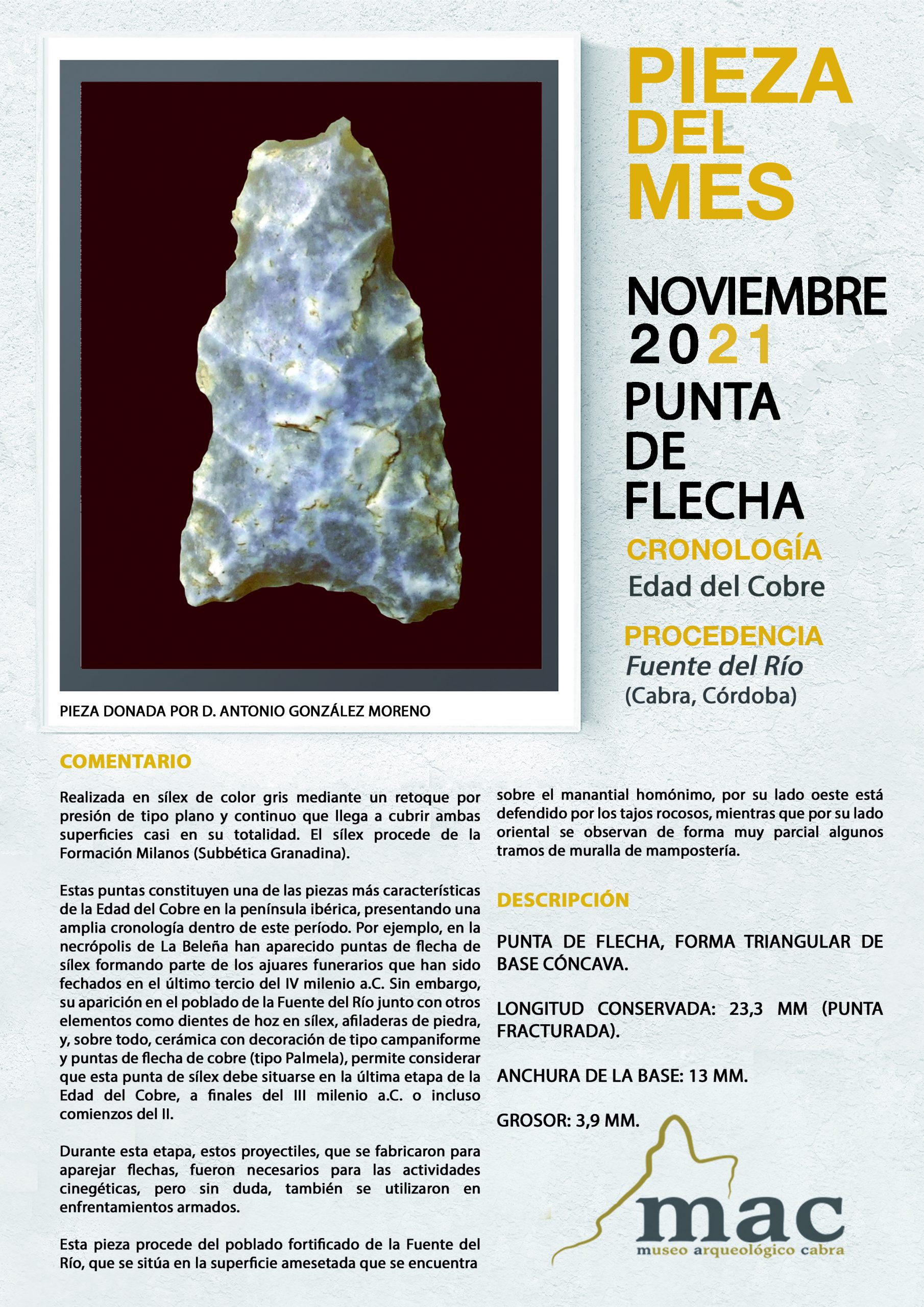 Presentada la pieza del mes de noviembre en el Museo Arqueológico Municipal – Ayuntamiento de Cabra