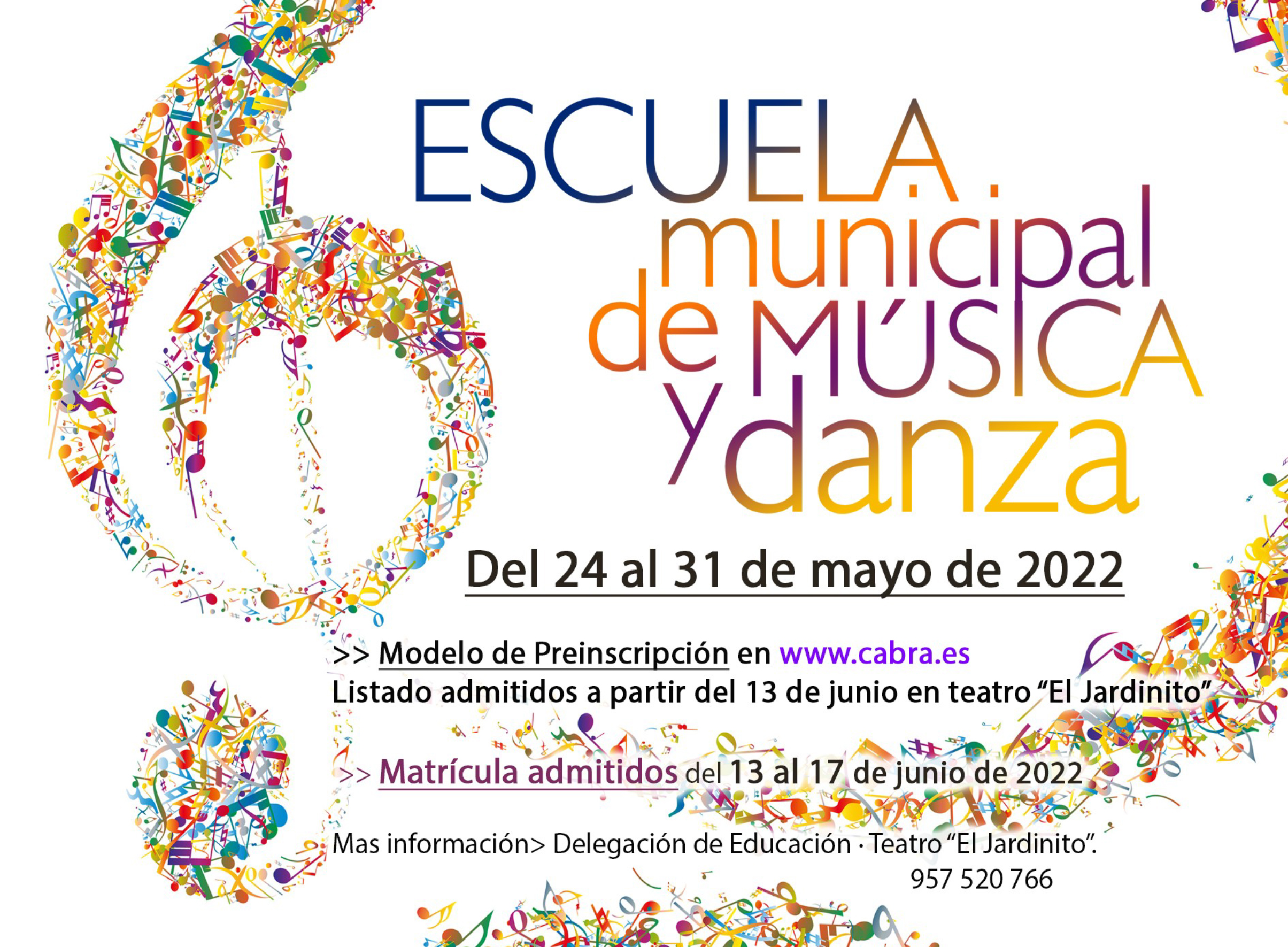 ABIERTO PLAZO DE INSCRIPCIÓN ESCUELA MUNICIPAL DE MÚSICA Y DANZA DE CABRA – Ayuntamiento de Cabra