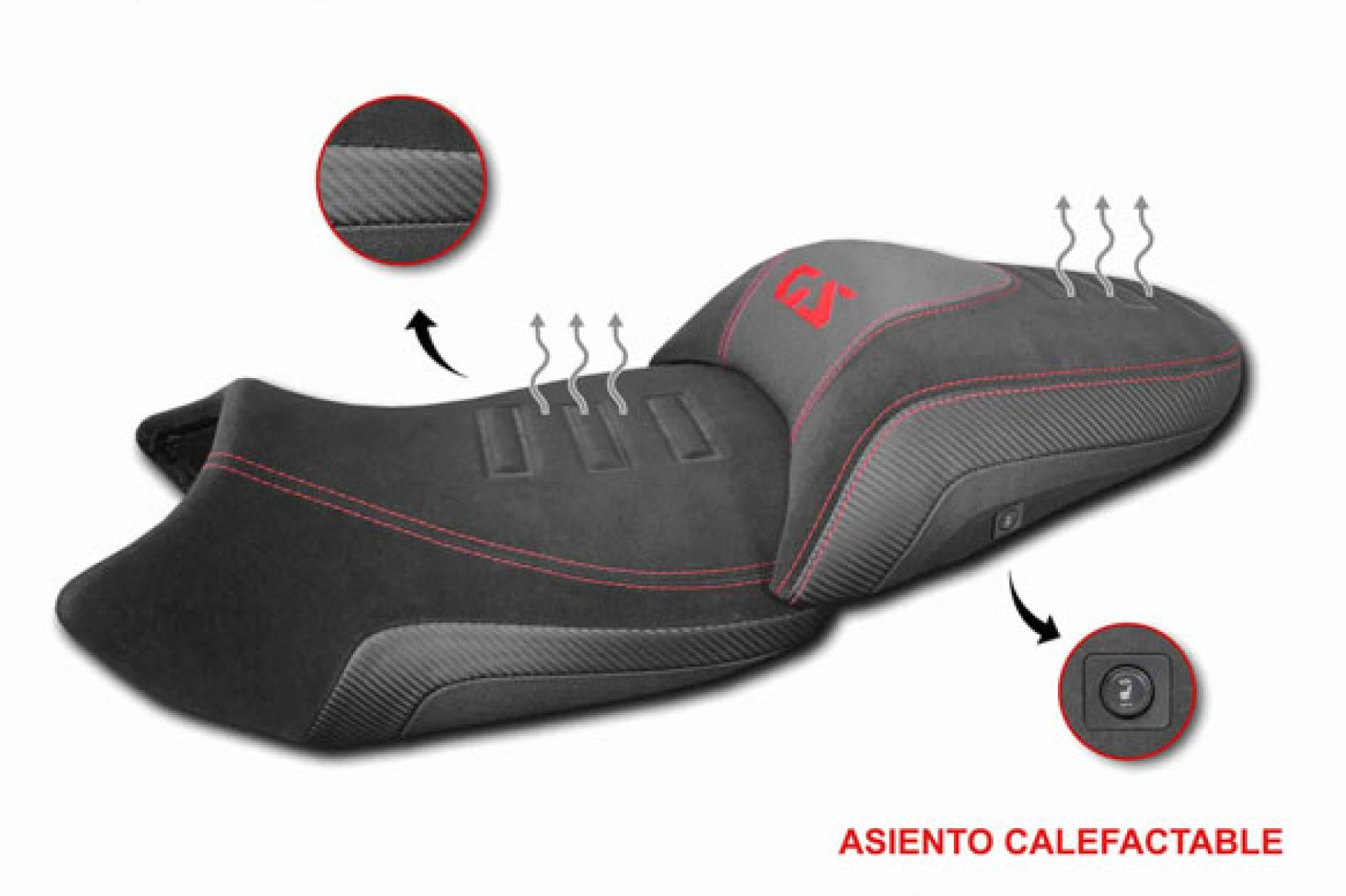 JM-FUNDAS incorpora el asiento de moto calefactable completo para BMW R1300 GSA con acabado Confort